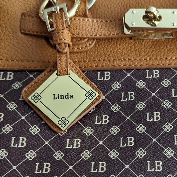 Danbury Mint Personalized LB Initial Brown Leather Handbag - Picture 4 of 7